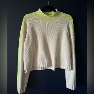 Women's Cream and Neon Green Sweater